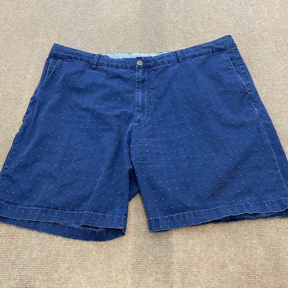 Peter Millar Chino Shorts Men's 42 Blue Polka‎ Dot Flat Front Cotton Preppy Logo